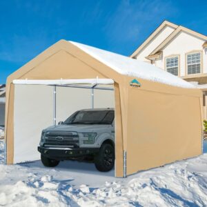 ADVANCE OUTDOOR 10x20 ft Heavy Duty Carport Car Canopy Garage Shelter Boat Party Tent Shed with Removable Sidewalls and Zipper Doors, Beige