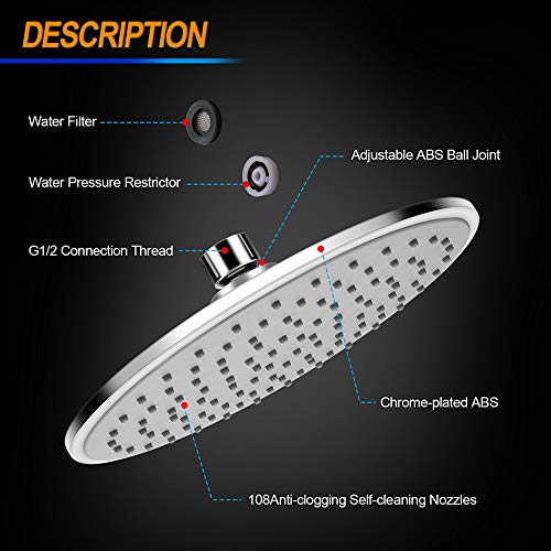 WarmSpray Rain Shower Head High Pressure with 9 Inch Thin Chrome Large Coverage Rainfall Spray Shower Relaxation