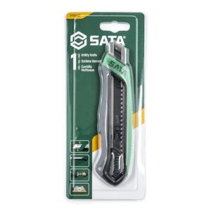 SATA T-Series 18MM Snap Blade Utility Knife, with a Built-In Blade Snapper, Steel Blade Sleeve and a Green Ergonomic Soft Grip - ST93482