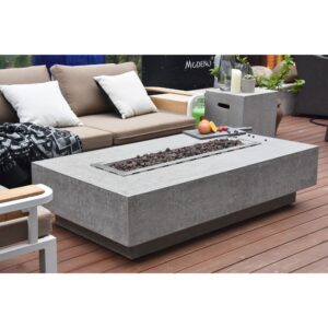 Elementi Outdoor Hampton Fire Pit Table 56 x 32 Inches Grey Durable Fire Bowl Glass Reinforced Concrete Rectangle Fire Table Natural Gas Patio Fire Place Includes Burner and Lava Rock