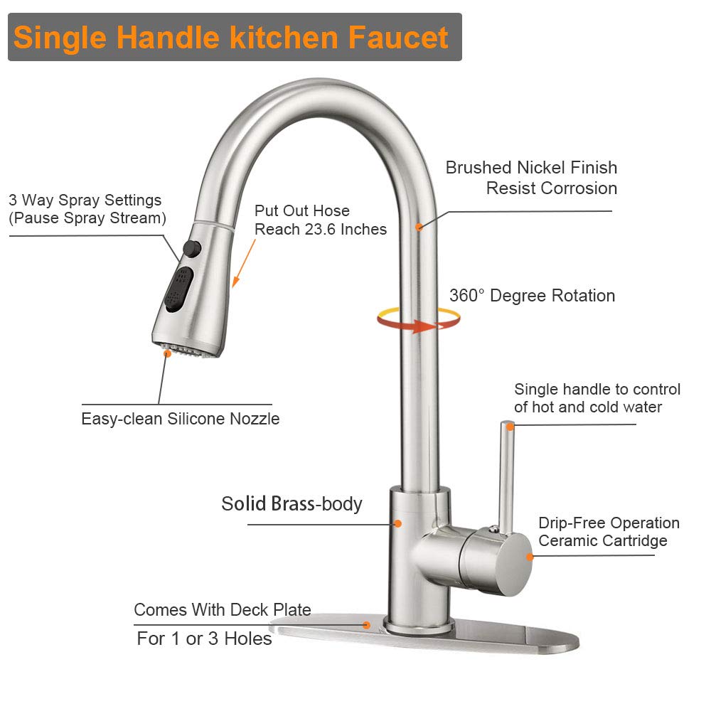 Hoimpro High Arc Matte Black Spring Kitchen Faucet with Pull Down Sprayer, Rv Paint Black Kitchen Sink Faucet with Pull Out Sprayer,3 Function Single Handle Laundry Faucet,Brass(Single or 3 Hole)