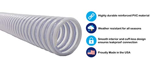 Sealproof 1.25" (32mm) Pool Filter Pump Connection Hose for 1-1/4 Inch Above Ground Pools and Intex Systems, 20 FT Premium Quality PVC Made in USA | Cut to Desired Length, Includes 4 Hose Clamps