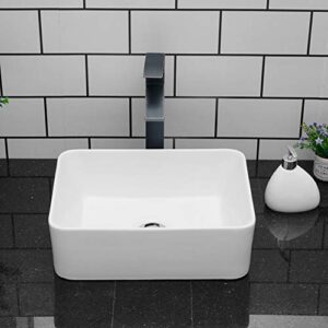 Vessel Sink Rectangular - Kichae 16"x12" Modern White Bathroom Sink Rectangle Above Counter Porcelain Ceramic Vessel Vanity Sink Art Basin