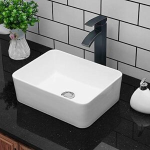 Vessel Sink Rectangular - Kichae 16"x12" Modern White Bathroom Sink Rectangle Above Counter Porcelain Ceramic Vessel Vanity Sink Art Basin