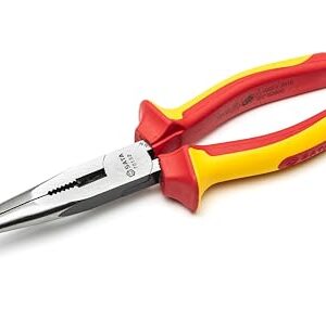 SATA 8-Inch VDE Insulated Long Needle-Nose Side Cutting Pliers with Chrome Vanadium Steel Body and Dual Material Anti-Slip Handles - ST70132ST