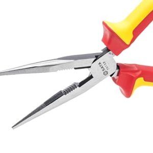 SATA 8-Inch VDE Insulated Long Needle-Nose Side Cutting Pliers with Chrome Vanadium Steel Body and Dual Material Anti-Slip Handles - ST70132ST