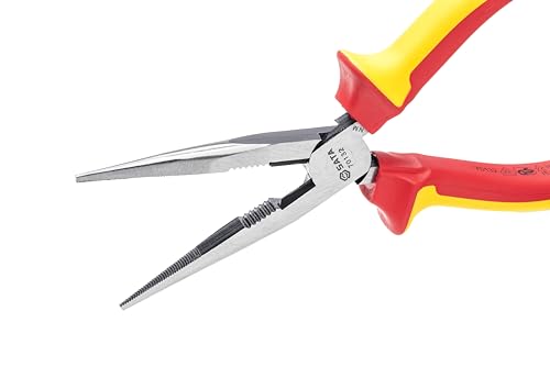 SATA 8-Inch VDE Insulated Long Needle-Nose Side Cutting Pliers with Chrome Vanadium Steel Body and Dual Material Anti-Slip Handles - ST70132ST