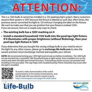 Life-Bulb LED Color Pool Light Bulb for in ground Pool. 120V RGB Color Change. Lifetime Replacement Warranty. Replacement for Pentair, Hayward and Other E26 Screw in Type Bulbs. 500W Equivalent