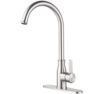 kohonby single handle kitchen faucet stainless steel brushed nickel，modern high arc kitchen sink faucet, commercial bar sink faucet one hole with deck