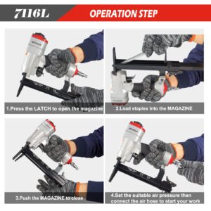 Dongya 7116L Pneumatic Upholstery Stapler with 10,000 PCS Staples, 22 Gauge 1/4'' to 5/8'' Length, 3/8'' Crown Long Nose Staple Gun, Air Power Fine Wire Stapler for Upholstering & Furniture