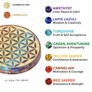 Orgonite Crystal Water Charging Plate –Chakra Balancing Coaster and Positive Energy Generator Flower of Life and with 7 Healing Crystals for E Energy Protection(4 Inch Diameter)