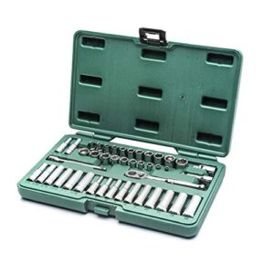 sata 43-piece 1/4-inch drive sae and metric socket set, standard and deep sizes, with ratchet and other accessories - st09007u