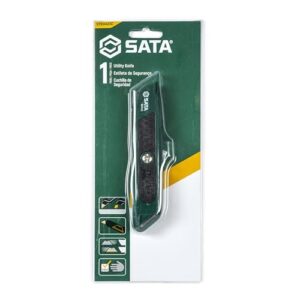 SATA Self-Retracting Utility Knife and 5 Blades, with Quick Blade Replacement and Blade Storage in the Green Nonslip Handle - ST93442SC