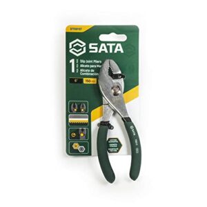 SATA 6-Inch Slip-Joint Pliers, Chrome Vanadium Steel Body, with Green Handles and Rivet Joint Assembly - ST70511ST