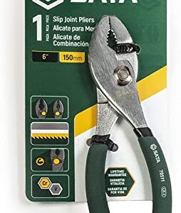 SATA 6-Inch Slip-Joint Pliers, Chrome Vanadium Steel Body, with Green Handles and Rivet Joint Assembly - ST70511ST