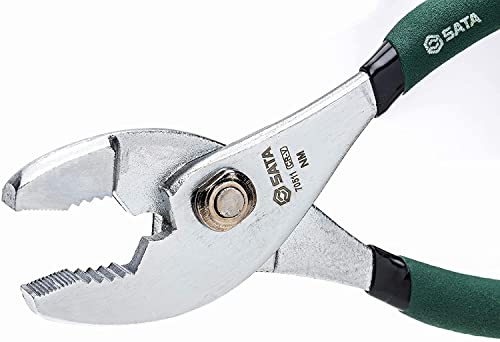 SATA 6-Inch Slip-Joint Pliers, Chrome Vanadium Steel Body, with Green Handles and Rivet Joint Assembly - ST70511ST