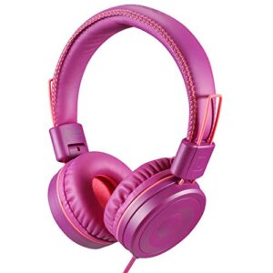 powmee m1 kids headphones wired headphone for kids,foldable adjustable stereo tangle-free,3.5mm jack wire cord on-ear headphone for children (purple)