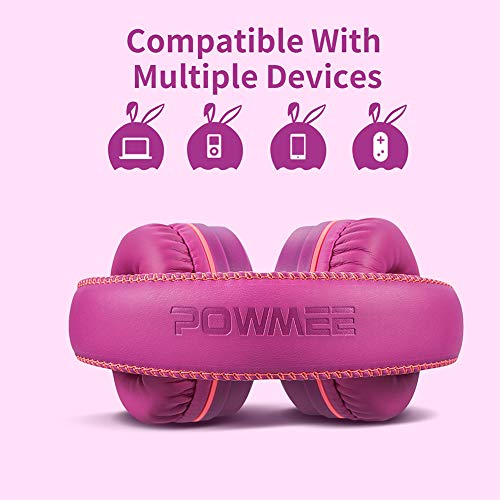 POWMEE M1 Kids Headphones Wired Headphone for Kids,Foldable Adjustable Stereo Tangle-Free,3.5MM Jack Wire Cord On-Ear Headphone for Children (Purple)