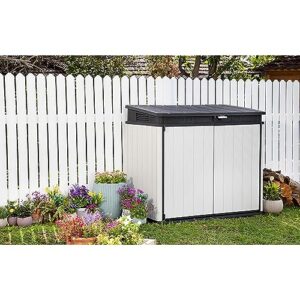 Keter Premier XL Outdoor All Weather Deck Backyard Patio Garden Shed Container with Lid, Light Grey