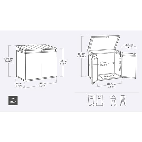 Keter Premier XL Outdoor All Weather Deck Backyard Patio Garden Shed Container with Lid, Light Grey