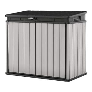 Keter Premier XL Outdoor All Weather Deck Backyard Patio Garden Shed Container with Lid, Light Grey