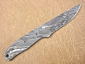 8.25 inchesstraight back damascus steel blank blade skinning knife with 3 pin hole & an inserting hole space, 4 inches cutting edge, hand forged twist pattern