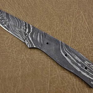8.25 inchesstraight back Damascus Steel Blank Blade Skinning Knife with 3 Pin Hole & an Inserting Hole Space, 4 inches Cutting Edge, Hand forged Twist Pattern