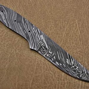 8.25 inchesstraight back Damascus Steel Blank Blade Skinning Knife with 3 Pin Hole & an Inserting Hole Space, 4 inches Cutting Edge, Hand forged Twist Pattern