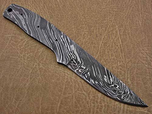 8.25 inchesstraight back Damascus Steel Blank Blade Skinning Knife with 3 Pin Hole & an Inserting Hole Space, 4 inches Cutting Edge, Hand forged Twist Pattern