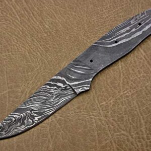 8.25 inchesstraight back Damascus Steel Blank Blade Skinning Knife with 3 Pin Hole & an Inserting Hole Space, 4 inches Cutting Edge, Hand forged Twist Pattern