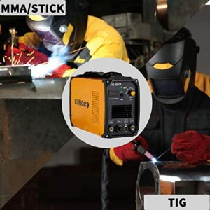 SUNCOO TIG Welder, 200 Amp TIG&MMA/STICK/ARC Welding Machine Inverter DC TIG-200CP HF 110/220V Dual Voltage with LED Digital Display, Brush, Yellow