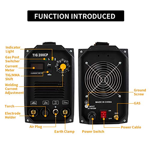 SUNCOO TIG Welder, 200 Amp TIG&MMA/STICK/ARC Welding Machine Inverter DC TIG-200CP HF 110/220V Dual Voltage with LED Digital Display, Brush, Yellow