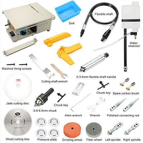 Lapidary Equipment DIY Jewelry Lapidary Saw for Cutting Rocks, 110V Mini Table Saws Grinder Polishing Machine 0-10000r/min with Flexible Shaft,Right Benchtop