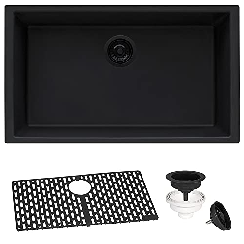 Ruvati 30 x 18 inch Granite Composite Undermount Single Bowl Kitchen Sink - Midnight Black - RVG2030BK