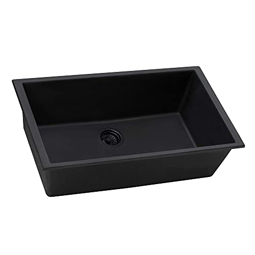 Ruvati 30 x 18 inch Granite Composite Undermount Single Bowl Kitchen Sink - Midnight Black - RVG2030BK