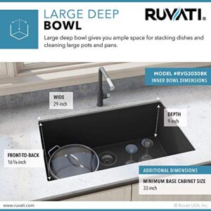 Ruvati 30 x 18 inch Granite Composite Undermount Single Bowl Kitchen Sink - Midnight Black - RVG2030BK