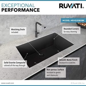 Ruvati 30 x 18 inch Granite Composite Undermount Single Bowl Kitchen Sink - Midnight Black - RVG2030BK