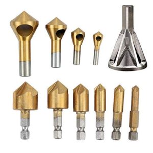 deburring external chamfer tool stainless steel remove burr tools, 6pcs countersink drill bit, 4 piece deburring metal wood drill bit set, 90 degree center punch tool sets for wood quick change bit