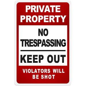 hantajanss no trespassing sign private property keep out warning metal sign, retro safety tin signs for outdoors use, yard, farm, fence, home