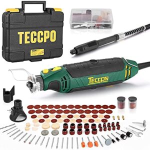 TECCPO Rotary Tool Kit, 110 Accessories, 4 Attachments, Carrying Case, 6 Variable Speed with Flex shaft, Protective Shield, Sharpening Guide, Cutting Guide, Ideal for Crafting Project and DIY