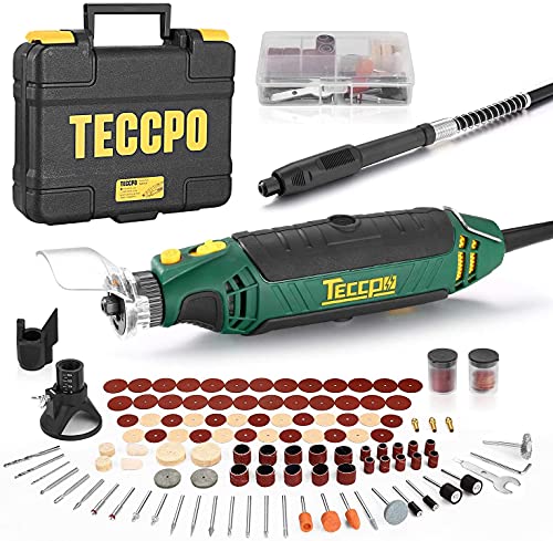 TECCPO Rotary Tool Kit, 110 Accessories, 4 Attachments, Carrying Case, 6 Variable Speed with Flex shaft, Protective Shield, Sharpening Guide, Cutting Guide, Ideal for Crafting Project and DIY