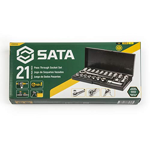 SATA 21-Piece Pass-Thru® Socket Set, 3/8-Inch Drive Metric/SAE Sizes, with a Professional Pass-Thru Design and a Black Storage Case - ST09134SJ