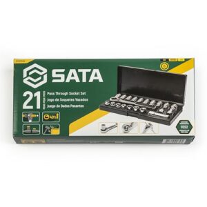 SATA 21-Piece Pass-Thru® Socket Set, 3/8-Inch Drive Metric/SAE Sizes, with a Professional Pass-Thru Design and a Black Storage Case - ST09134SJ