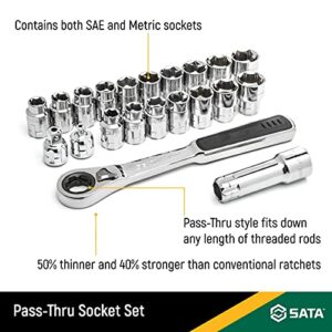 SATA 21-Piece Pass-Thru® Socket Set, 3/8-Inch Drive Metric/SAE Sizes, with a Professional Pass-Thru Design and a Black Storage Case - ST09134SJ