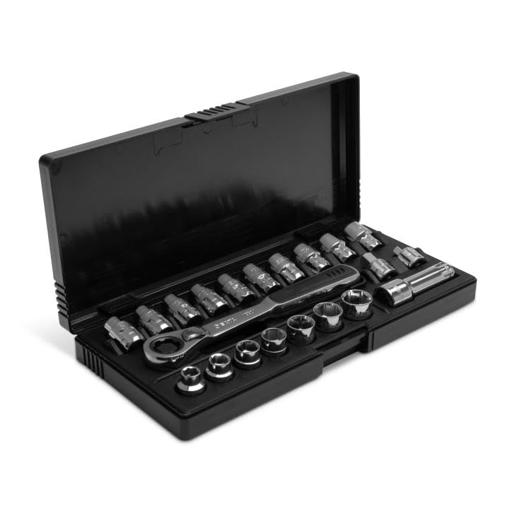 SATA 21-Piece Pass-Thru® Socket Set, 3/8-Inch Drive Metric/SAE Sizes, with a Professional Pass-Thru Design and a Black Storage Case - ST09134SJ