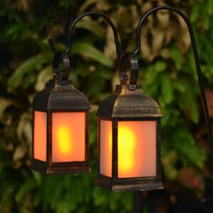 Decorative Candle Lanterns Flameless Battery-Operated with Timer Function, Christmas Gifts, Holiday Lights,10'' Indoor Outdoor Waterproof Hanging Lantern Decor for Wedding(Bronze, 1