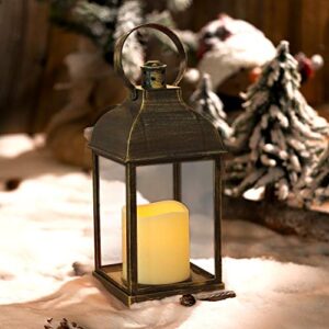 decorative candle lanterns flameless battery-operated with timer function, christmas gifts, holiday lights,10'' indoor outdoor waterproof hanging lantern decor for wedding(bronze, 1