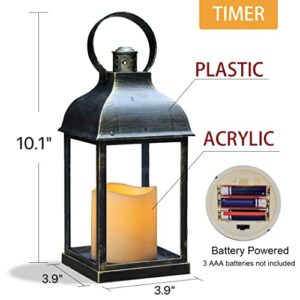 Decorative Candle Lanterns Flameless Battery-Operated with Timer Function, Christmas Gifts, Holiday Lights,10'' Indoor Outdoor Waterproof Hanging Lantern Decor for Wedding(Bronze, 1