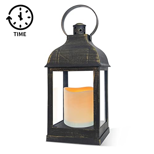 Decorative Candle Lanterns Flameless Battery-Operated with Timer Function, Christmas Gifts, Holiday Lights,10'' Indoor Outdoor Waterproof Hanging Lantern Decor for Wedding(Bronze, 1