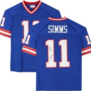 Phil Simms New York Giants Autographed Mitchell & Ness Blue Replica Jersey with "SB XXI MVP" Inscription - Autographed NFL Jerseys